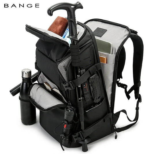 BANGE 17" premium hiking laptop backpack — close-up detail