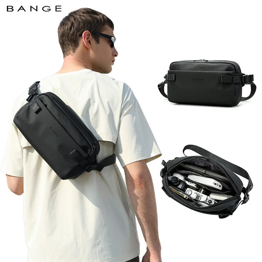 BANGE 7837 waterproof crossbody shoulder bag — black worn on the shoulder
