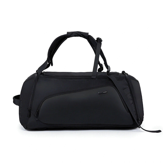 Front view of the BANGE BG-1917 black duffel bag with adjustable shoulder strap, top carry handles, and minimalist design on a white background