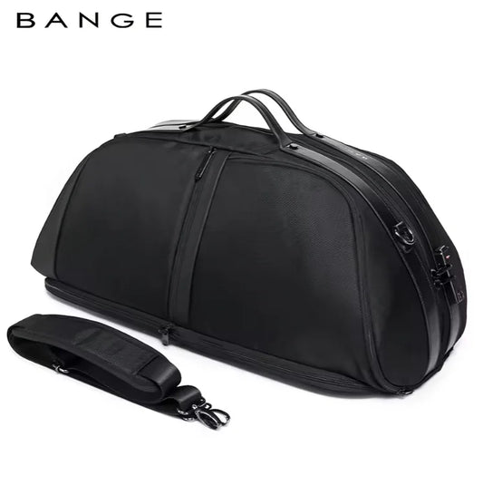 BANGE BG-77178 black travel duffel bag with dual carry handles and detachable shoulder strap on a white background
