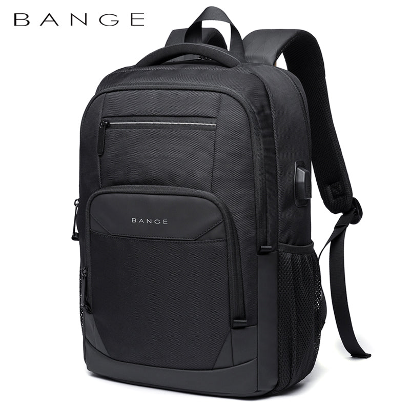 BANGE black waterproof laptop backpack with USB charging port and multiple compartments