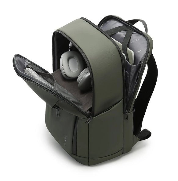 Rynex BANGE BG-3057 inside, green minimalist backpack, secure compartments for essentials, perfect for commuting or school