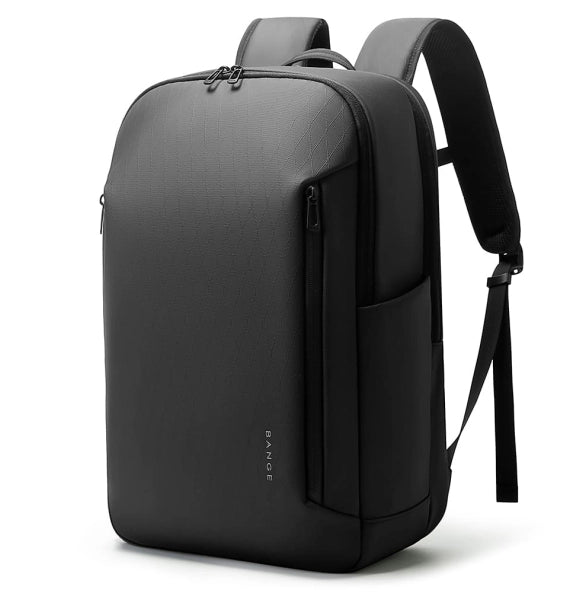 Rynex BANGE BG-3057 gray backpack front view, minimalist design with waterproof high-density polyester and scratch-resistant 900D leather film, ideal for professionals and travelers