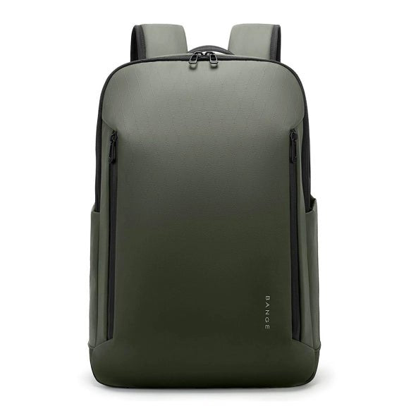 Rynex BANGE BG-3057 green front view, compact yet spacious minimalist backpack, stylish and reliable for work, school, or urban travel