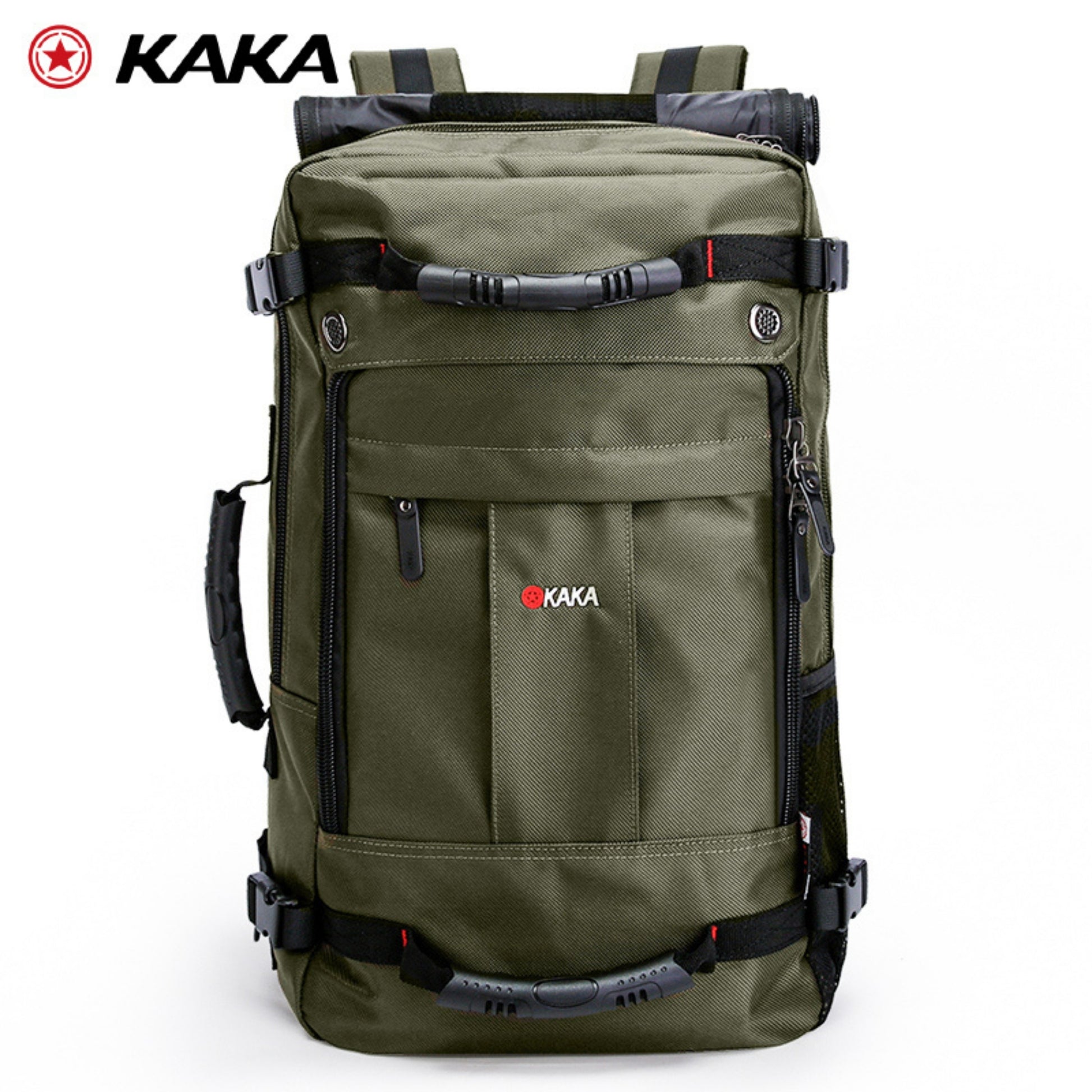 KAKA green large capacity waterproof hiking backpack with compression straps and laptop compartment