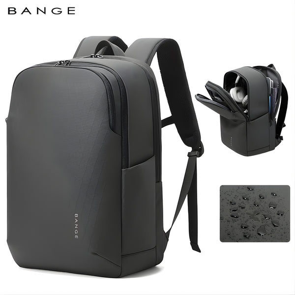 BANGE black slim waterproof laptop backpack with anti-scratch exterior and padded shoulder straps