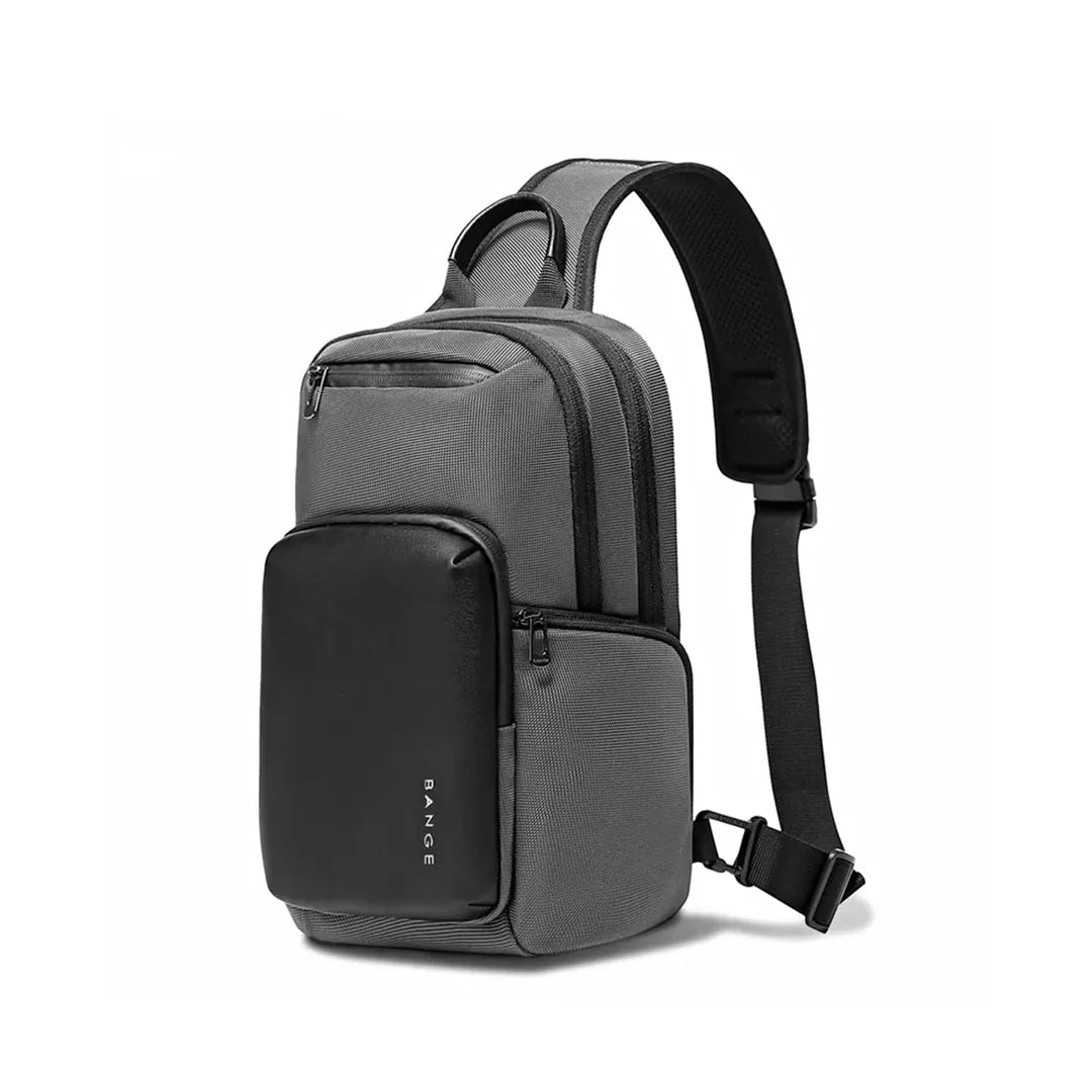 Cyvox BANGE BG‑7718 gray sling bag front view, compact and stylish design with zipper pockets, lightweight and durable for everyday use