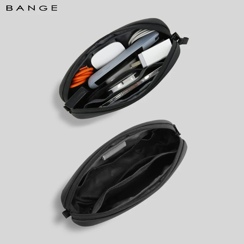 BANGE 3066 cable organizer pouch open, showing elastic cable loops and the lined second compartment