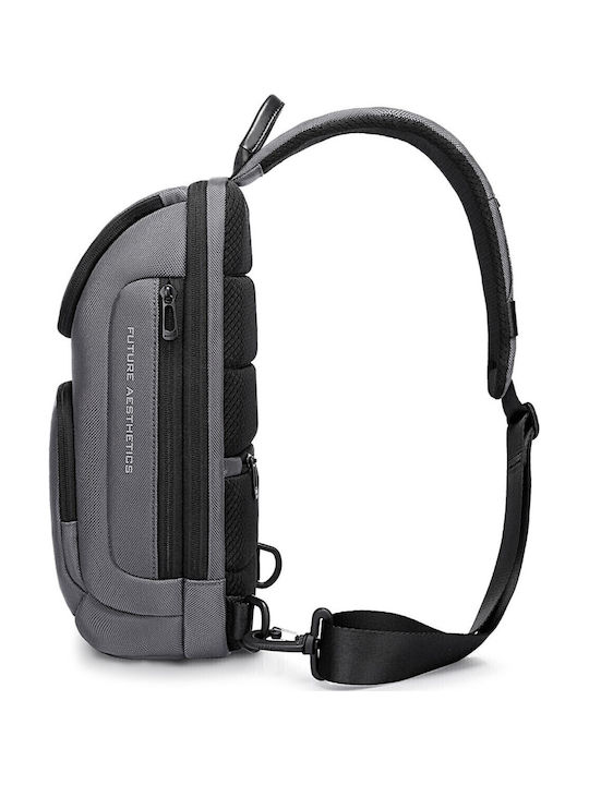Bange Zynova 7565 ModeL Sleek gray and black crossbody sling bag with multiple zippered compartments and an adjustable strap.
