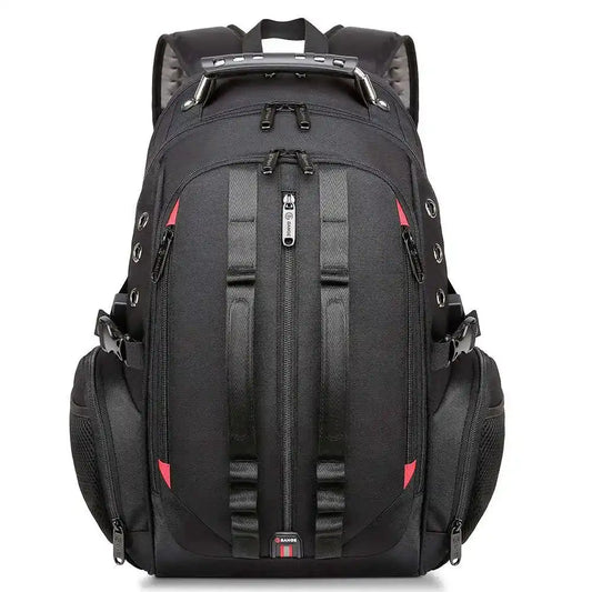 Front view of the BANGE BG-1901 anti-theft laptop backpack with multi-zip compartments and reinforced design on a white background