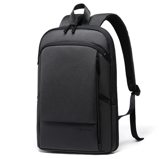 Ontra-BANGE BG-77115 black backpack front view, sleek and slim design made from high-quality Oxford cloth, water-resistant and durable, ideal for professionals and commuters