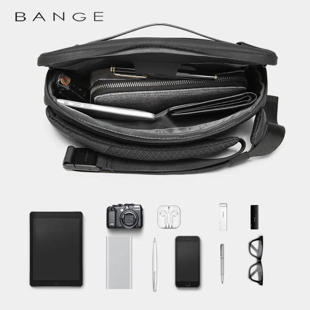 Open view of Fonex BG-77202 sling bag displaying storage layout for essentials