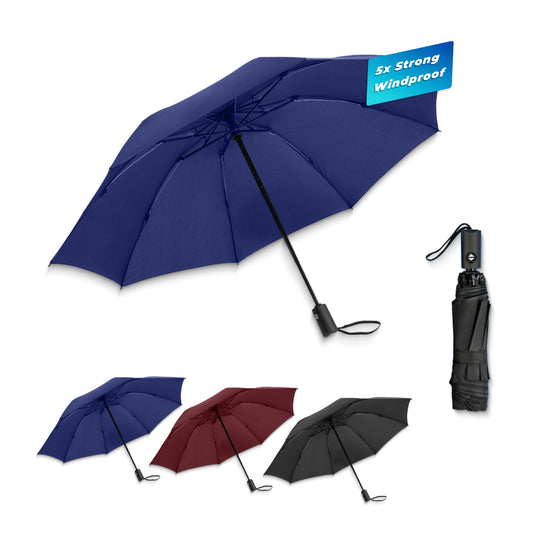 Griffin folding umbrella in navy, open and folded