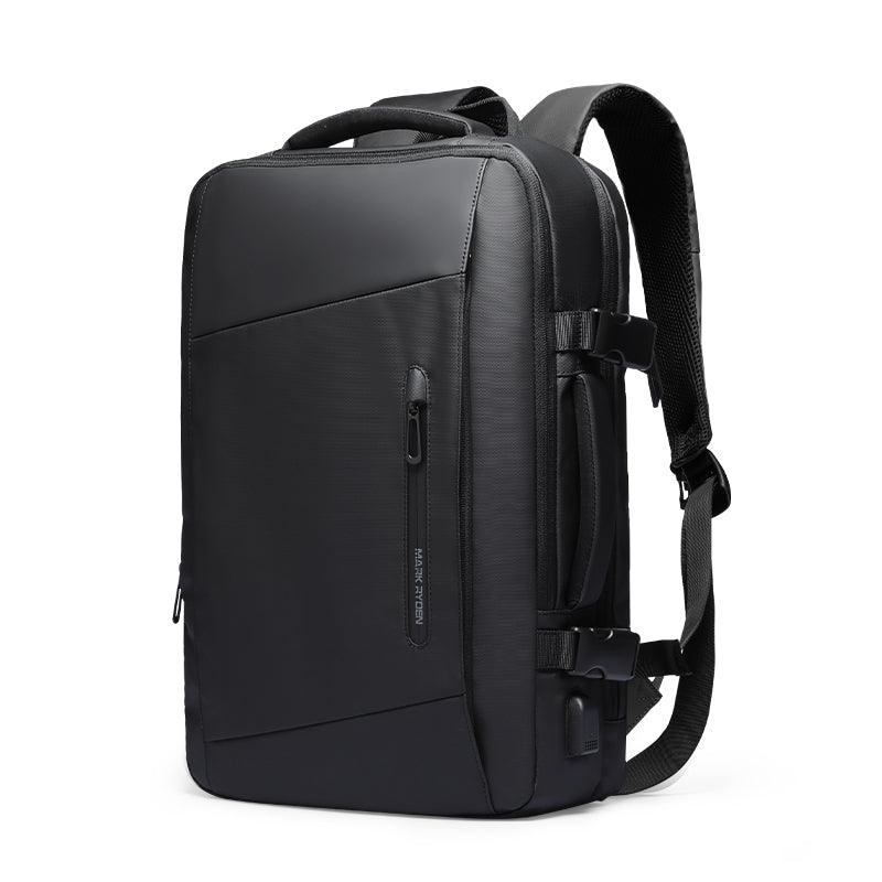 Front view of Mark Ryden MR-9299 black laptop backpack made from water-resistant Oxford material with a minimalist professional design